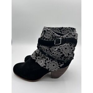 Naughty Monkey Black with Grey Lace Ankle Boots Women 8.5 Suede Harness Studded